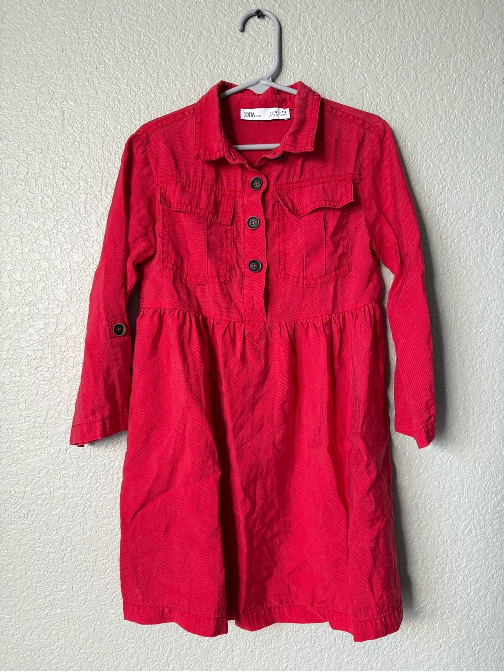 Zara Bright Red Button-Front Casual Dress